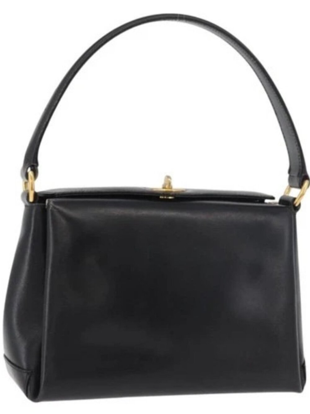 GUCCI Hand Bag Leather Black Gold Auth 178816